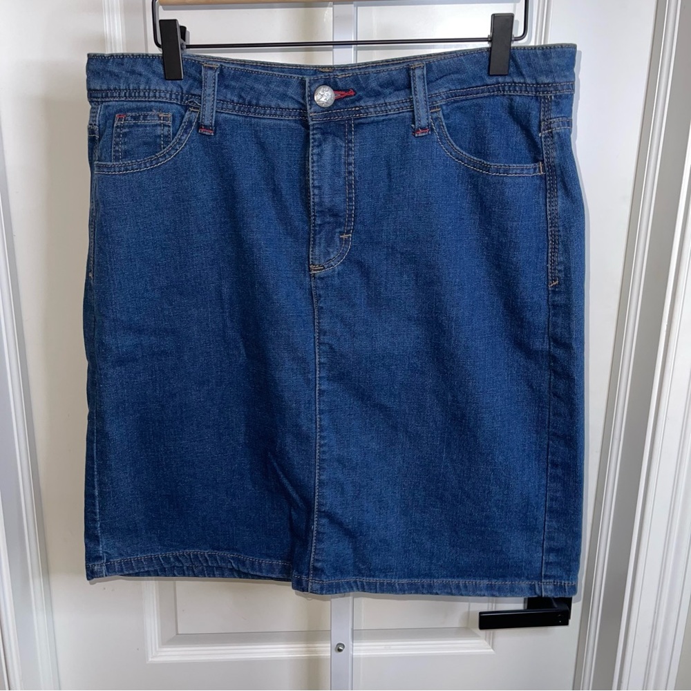 Wrangler Denim Skirt Blue Mid Rise Stretch Knee Length Size 12